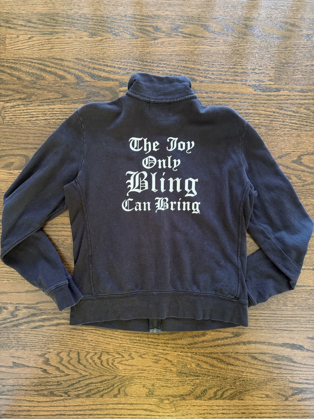 Vintage Y2K Juicy Couture Black Zip-Up Sweatshirt with White Gothic Back Script